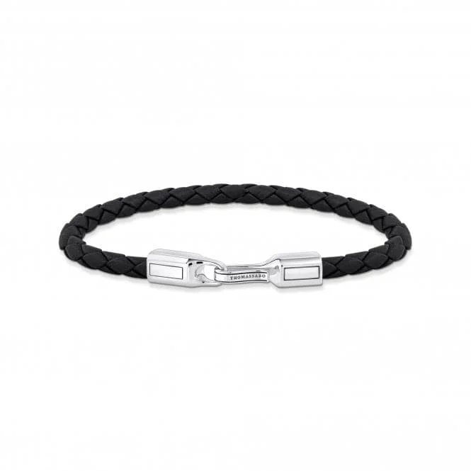 chakra healing bracelet for women-Sterling Silver Black Leather Bracelet A2149-682-11