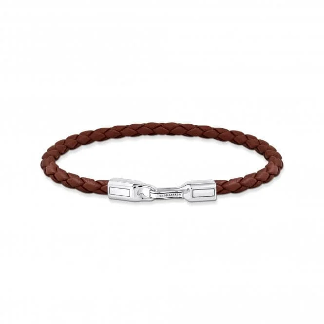 double chain bracelet for women-Sterling Silver Braided Brown Leather Bracelet A2147-682-2