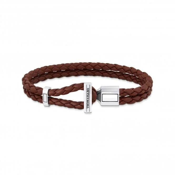 bracelet with infinity symbol-Sterling Silver Double Braided Brown Leather Bracelet A2148-682-2