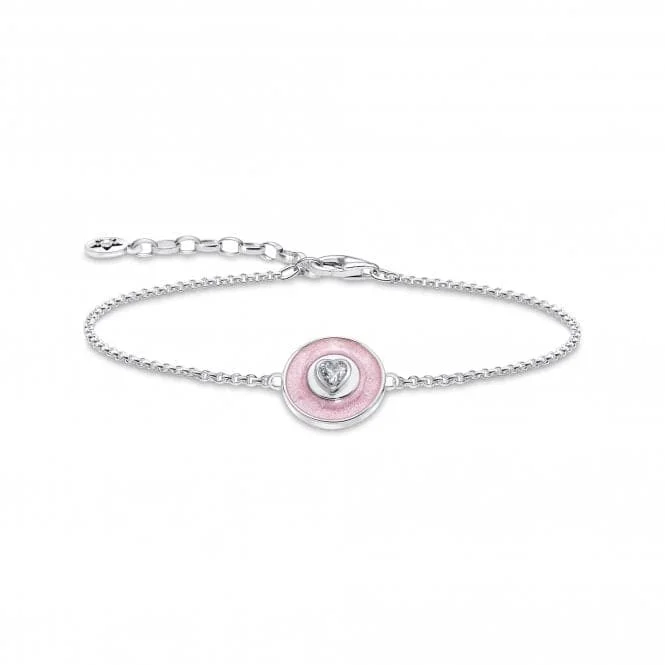 braided bracelet with metal charm-Sterling Silver Enamel Zirconia Pinkish Bracelet A2143-691-9