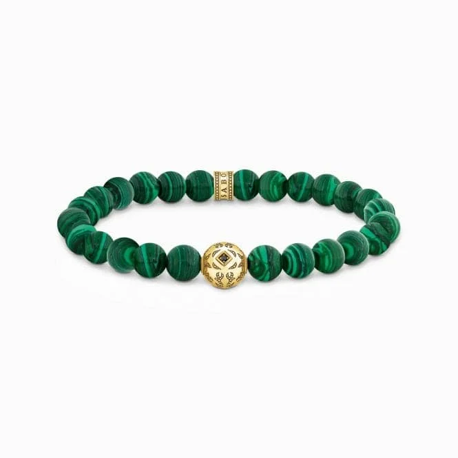 bracelet with birthstones for family-Sterling Silver Gold Plated Green Malachite Bracelet A2145-140-6