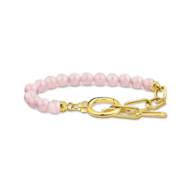 unique leather bracelet-Sterling Silver Gold Plated Rose Quartz Link Chain Elements Bracelet A2134-414-9