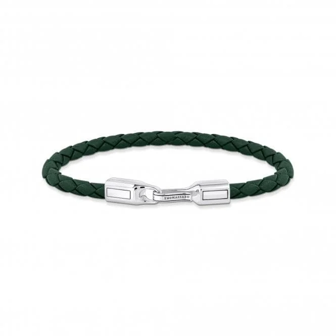 tennis bracelet with diamonds-Sterling Silver Green Leather Bracelet A2149-682-6