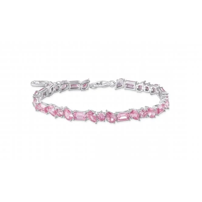 sterling silver bracelet for men-Sterling Silver Pink 31 Zirconia Stones Tennis Bracelet A2144-051-9