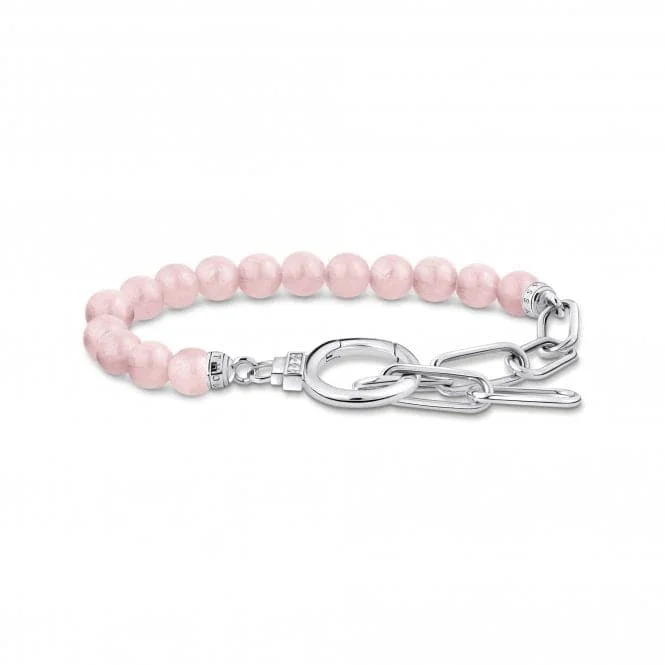 chakra bracelet with crystals-Sterling Silver Rose Quartz Link Chain Elements Bracelet A2134-035-9