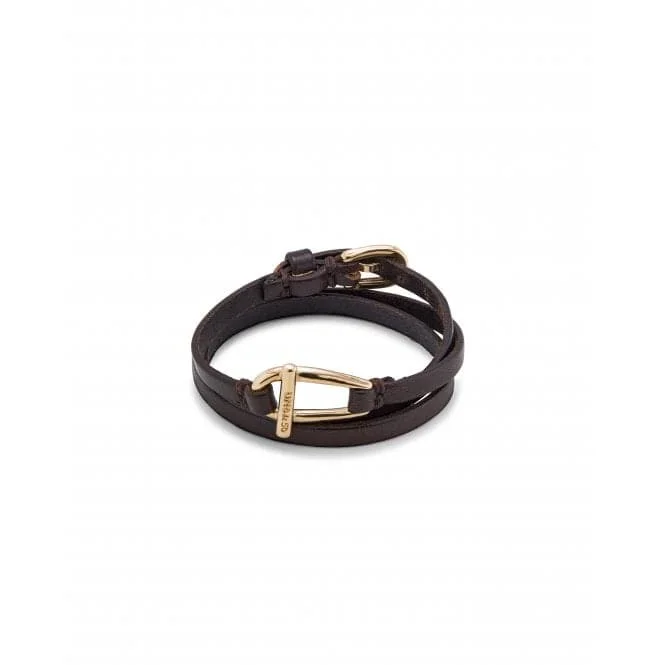 beautiful crystal bracelet-Dope Leather Small 18k Gold Plated Central Link Bracelet PUL2419MARORO