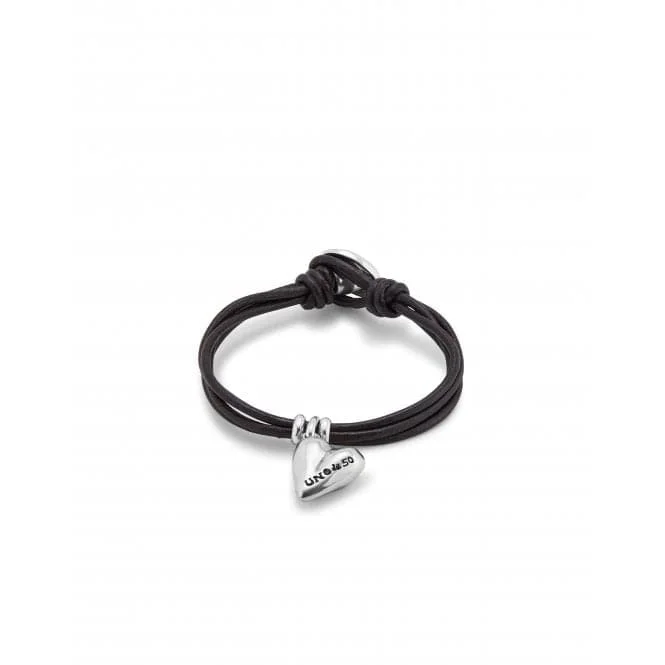 pearl bracelet for wedding-Pretty Love Leather Small Silver Plated Heart Bracelet PUL2403MARMTL