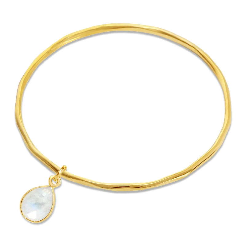 bangle bracelet with heart charm-White Quartz Charm Bangle | Gold - April