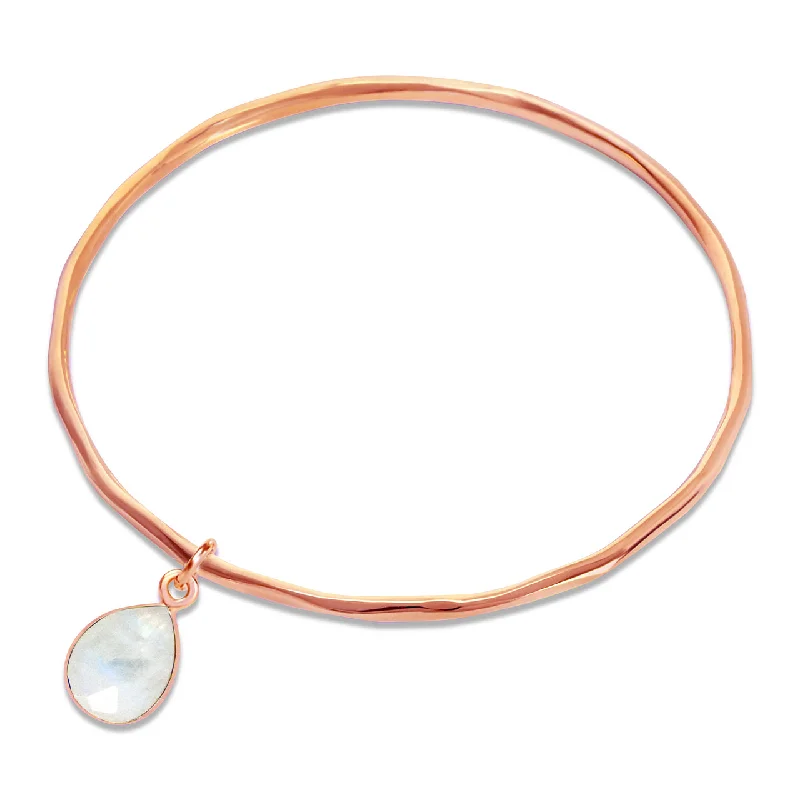 silver and gemstone bracelet-White Quartz Charm Bangle | Rose Gold - April