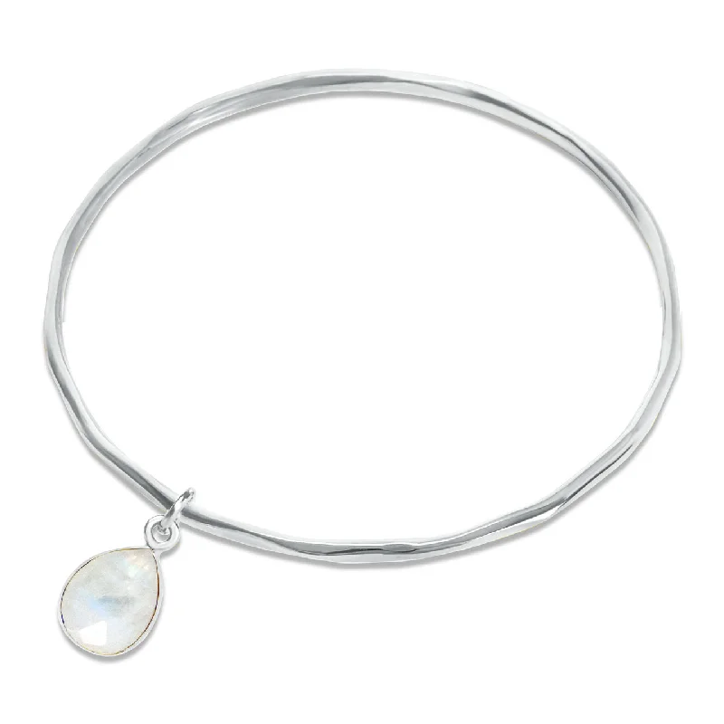 bracelet for girls with charms-White Quartz Charm Bangle | Silver - April