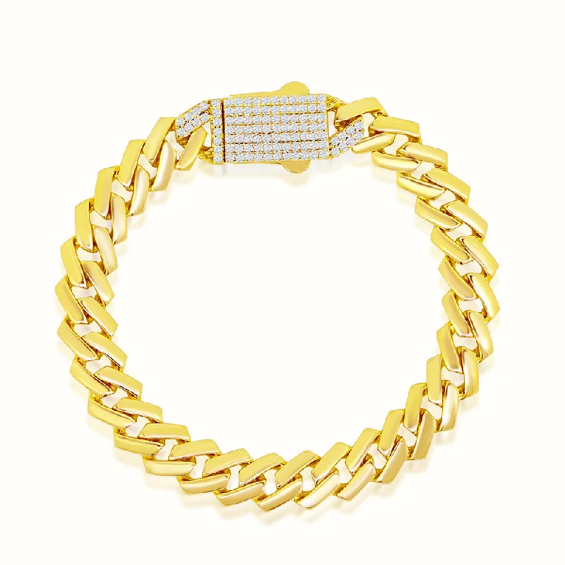 bracelet for wedding gift-Women's Vermeil Diamond Clasp Flat Cuban Link Bracelet