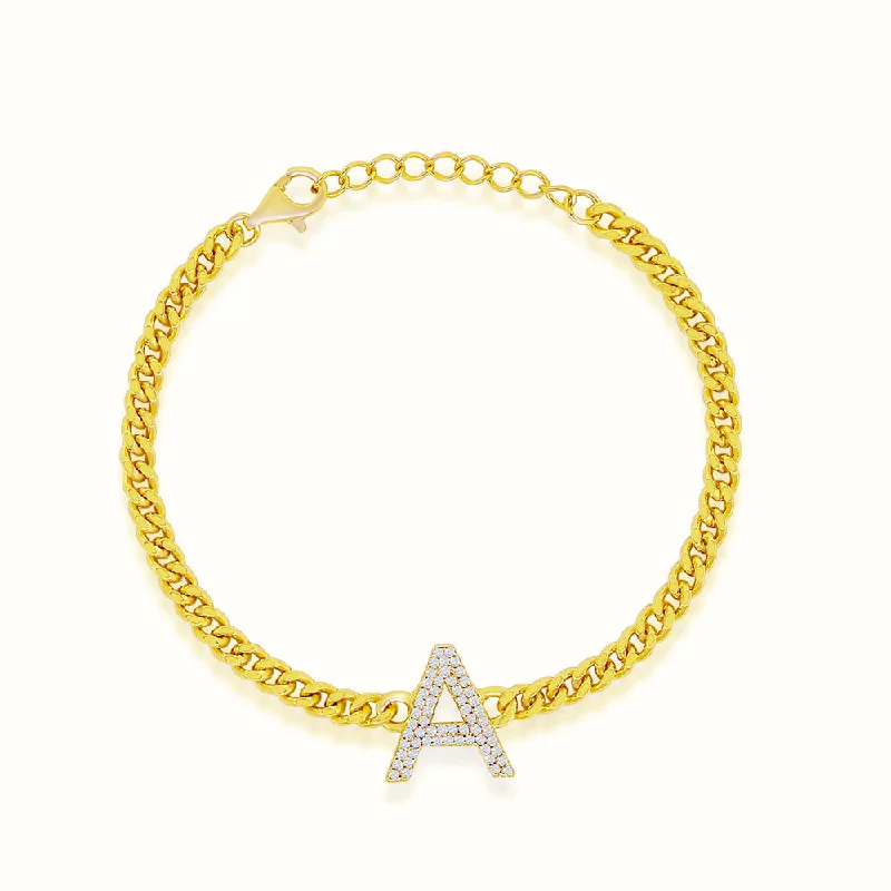 elegant tennis bracelet-Women's Vermeil Diamond Initial Letter Cuban Bracelet