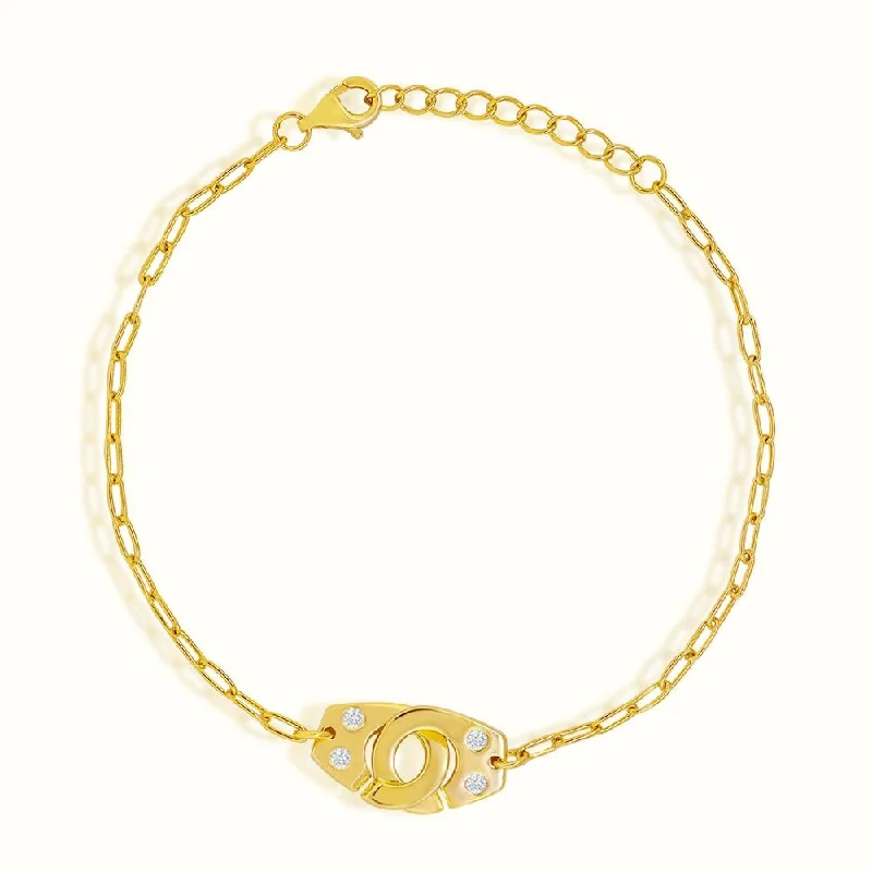 personalized silver bracelet-Women's Vermeil Diamond Locked Handcuff Bracelet