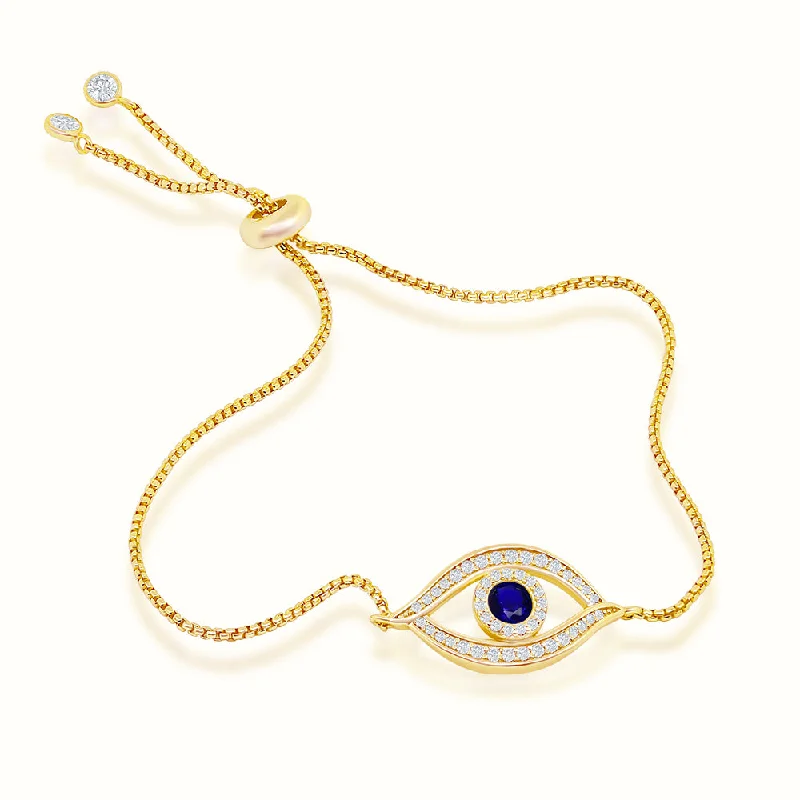 gemstone bead bracelet-Women's Vermeil Micro Diamond Blue Evil Eye Bracelet