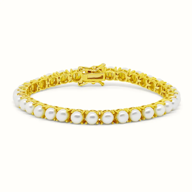 adjustable gold bracelet-Women's Vermeil Pearl Tennis Bracelet