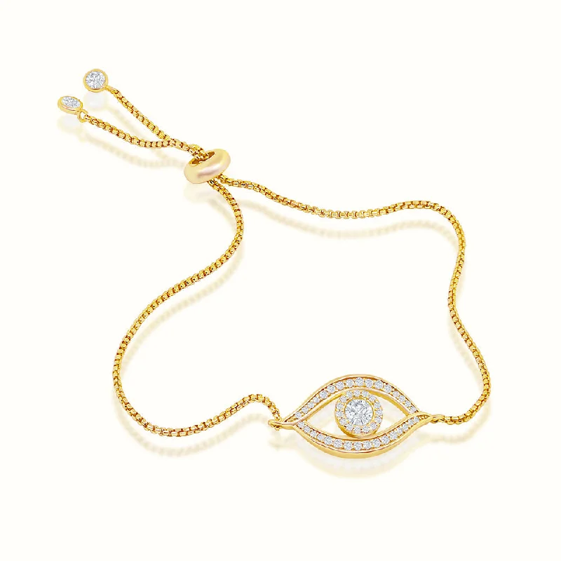 leather cord bracelet-Women's Vermeil Round Diamond Evil Eye Bracelet