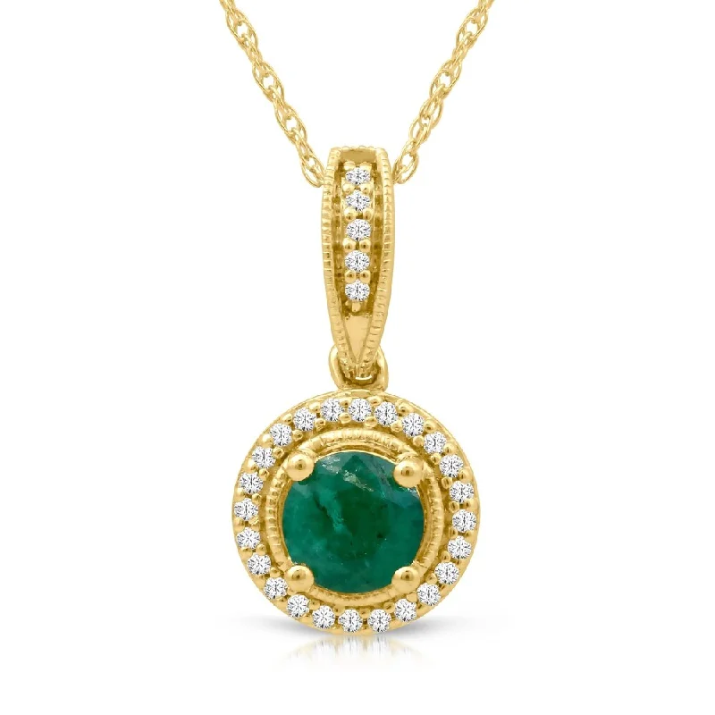 tree of life necklace -1/10ct TDW Diamond Gemstone Halo Necklace in 10k Yellow Gold