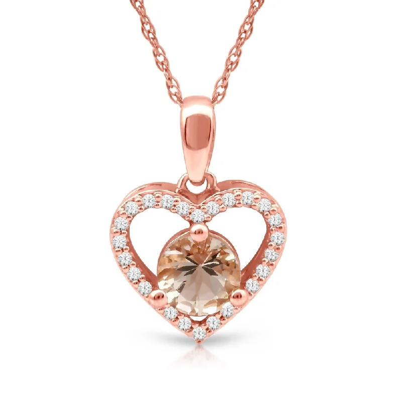 minimalist silver pendant necklace -1/10ct TDW Diamond Morganite Gemstone Necklace in 10k Rose Gold