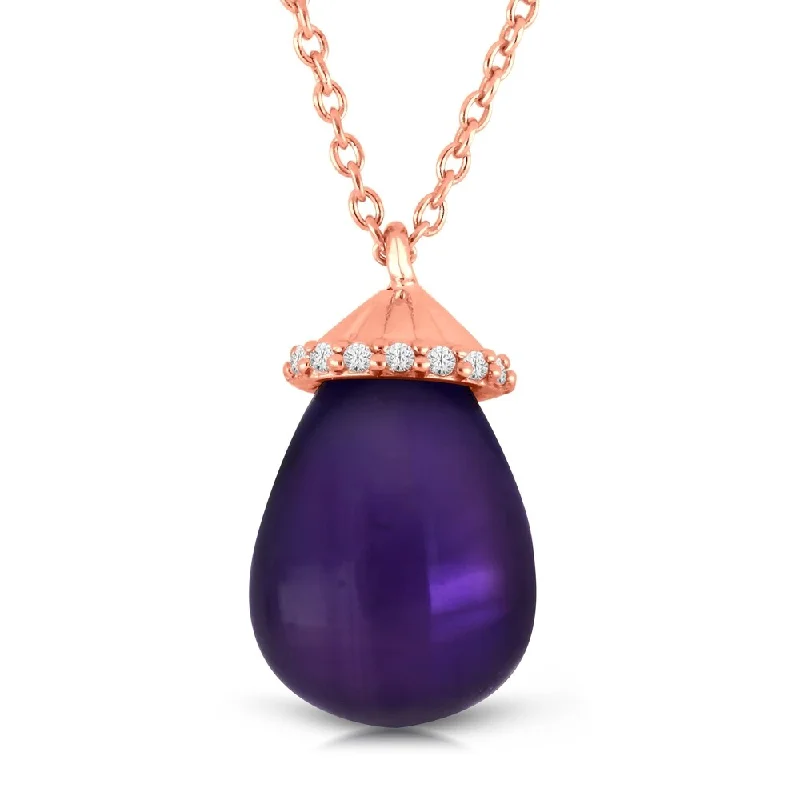 oval pendant necklace -1/20ct TDW Diamond Amethyst Gemstone Necklace in 10k Rose Gold