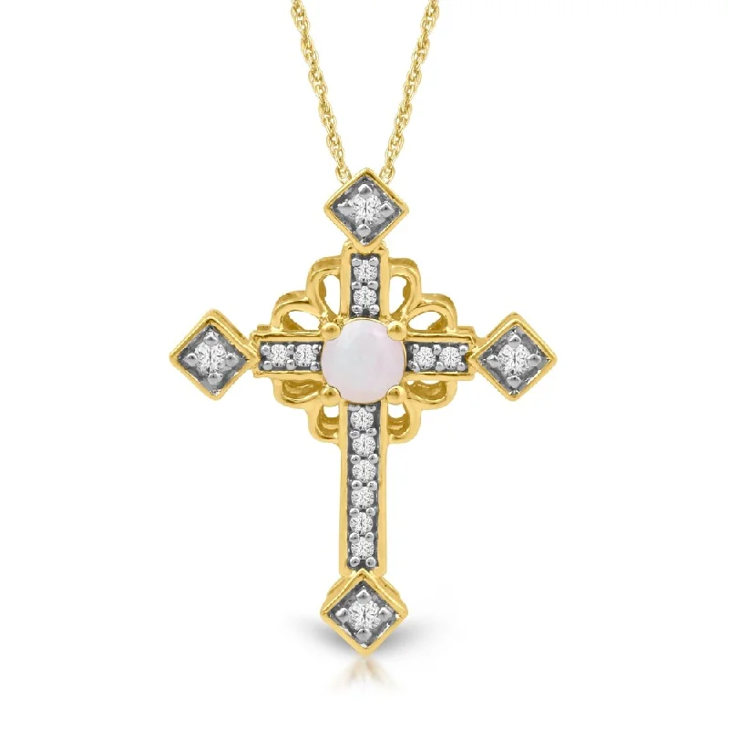 elegant pearl necklace -1/20ct TDW Diamond Gemstone Cross Necklace in 10k Rose Gold