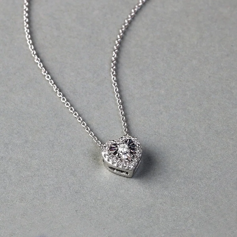 sterling silver infinity necklace -1/20ct TDW Diamond Heart Pendant Necklace in Silver by De Couer