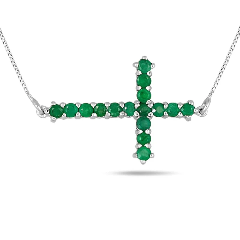 classic choker necklace -1.25 Carat Emerald Cross Pendant in .925 Sterling Silver