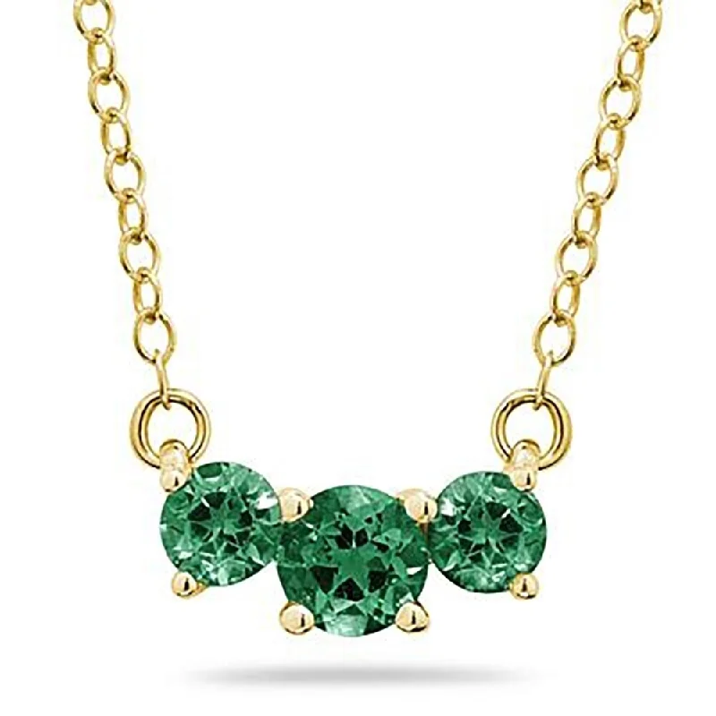 custom charm necklace -1 Carat TW Emerald Three Stone Pendant Necklace 14K Yellow Gold