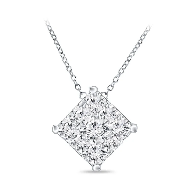 rhinestone necklace -14k Gold Square Shaped 1/2ct TDW Pave Diamond Necklace by Auriya (H-I, I1-I2)