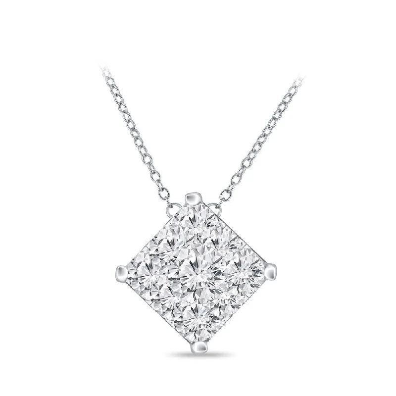 rhinestone choker necklace -14k Gold Square Shaped 1/4ct TDW Pave Diamond Necklace by Auriya (H-I, I1-I2)