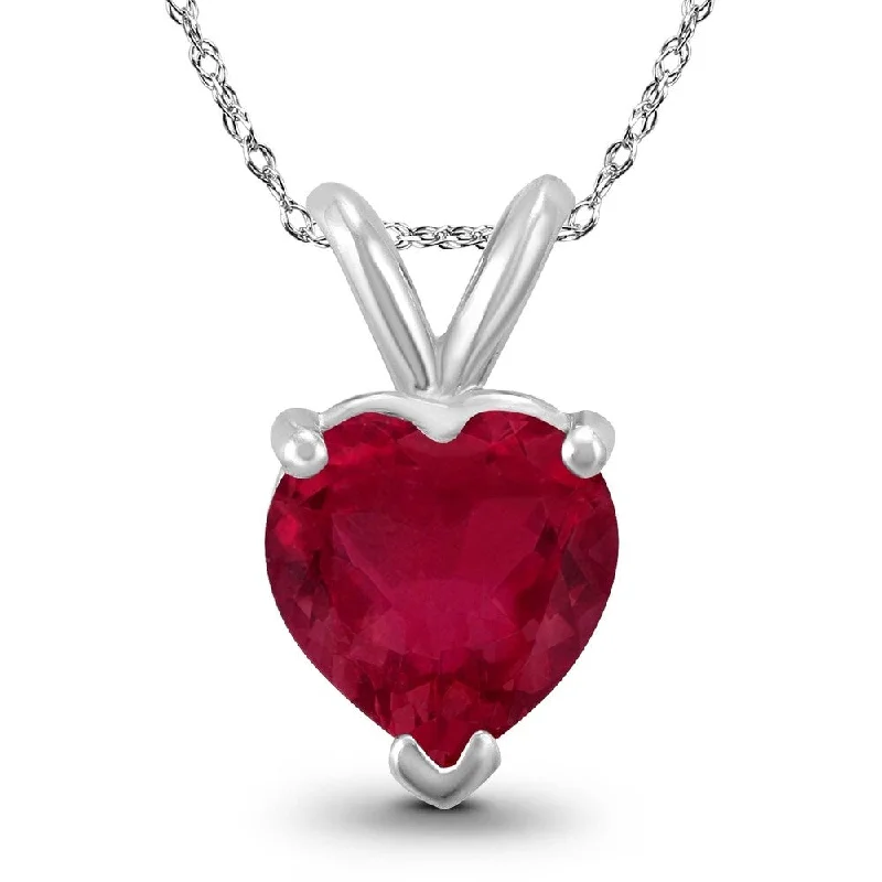 rhinestone necklace -14K White Gold 4MM Heart Ruby Pendant