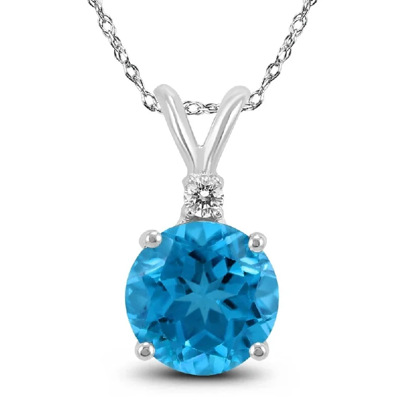 sparkling diamond necklace -14K White Gold 5MM Round Blue Topaz and Diamond Pendant