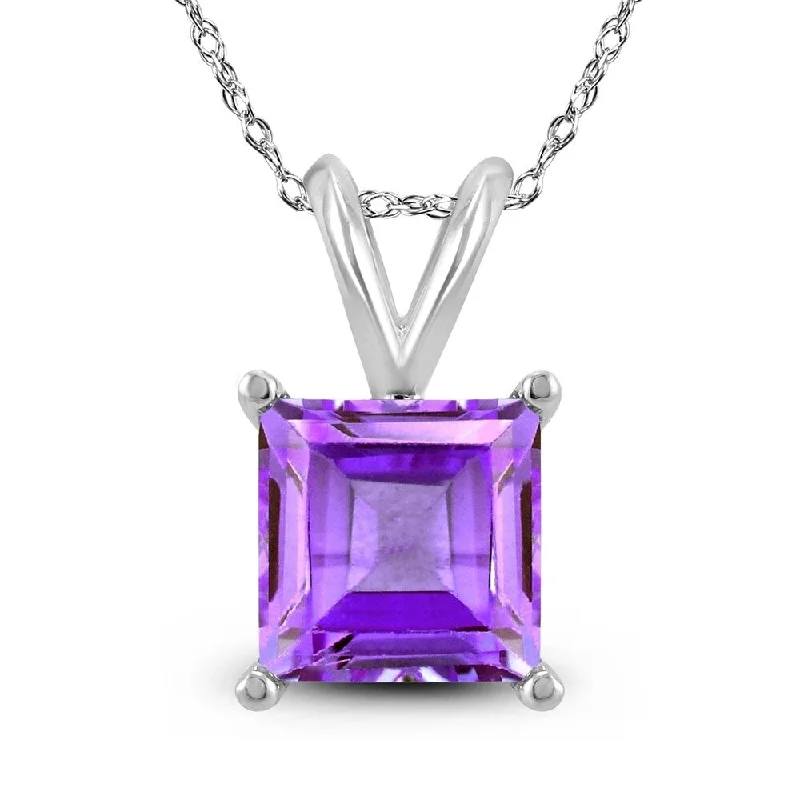 teardrop pendant necklace -14K White Gold 5MM Square Amethyst Pendant