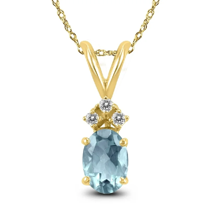 chakra pendant necklace -14K White Gold 5x3MM Oval Aquamarine and Diamond Pendant