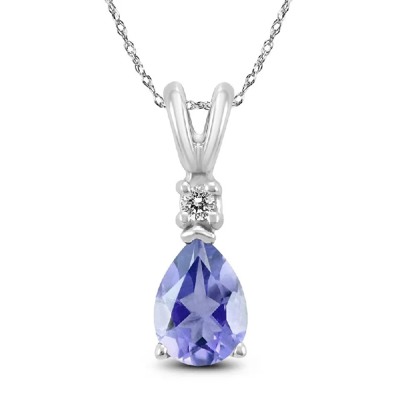 multi-strand necklace -14K White Gold 5x3MM Pear Tanzanite and Diamond Pendant