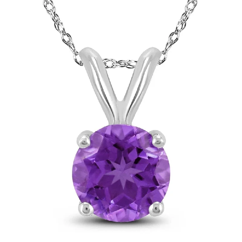 rose gold pendant necklace -14K White Gold 6MM Round Amethyst Pendant