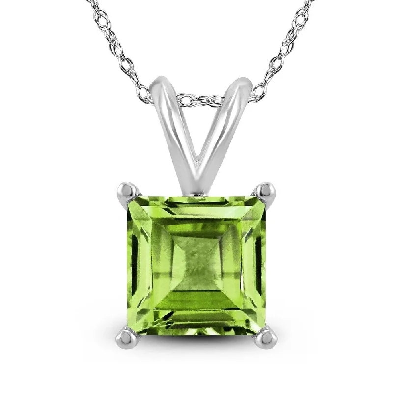 adjustable chain necklace -14K White Gold 6MM Square Peridot Pendant