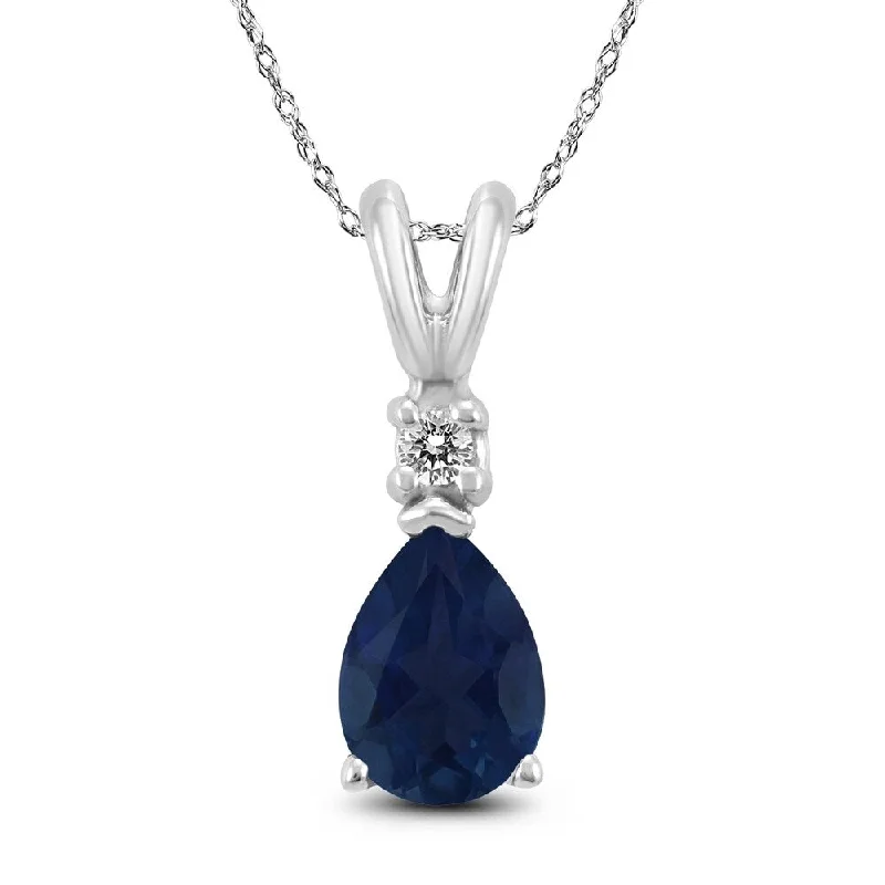 handcrafted necklace for women -14K White Gold 6x4MM Pear Sapphire and Diamond Pendant