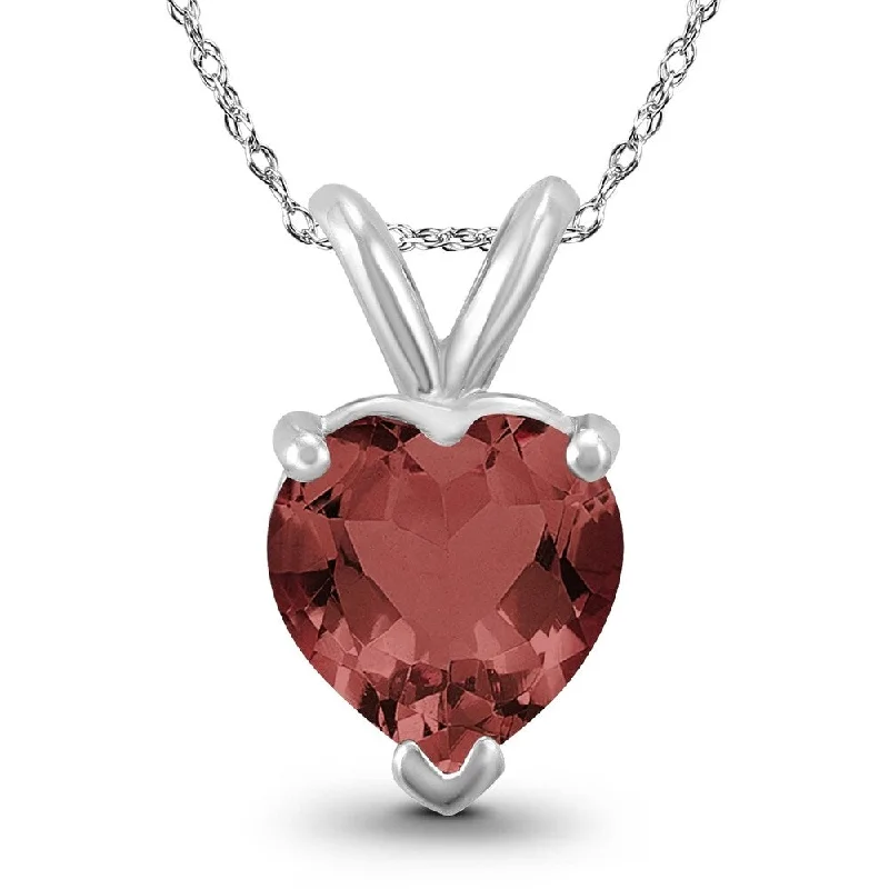 pearl and crystal necklace -14K White Gold 7MM Heart Garnet Pendant