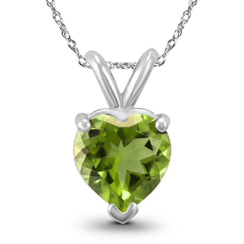 rose gold heart necklace -14K White Gold 7MM Heart Peridot Pendant