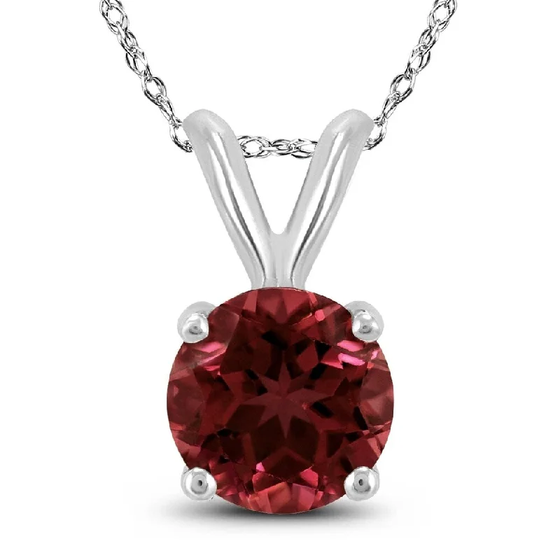 silver pendant necklace for women -14K White Gold 7MM Round Garnet Pendant