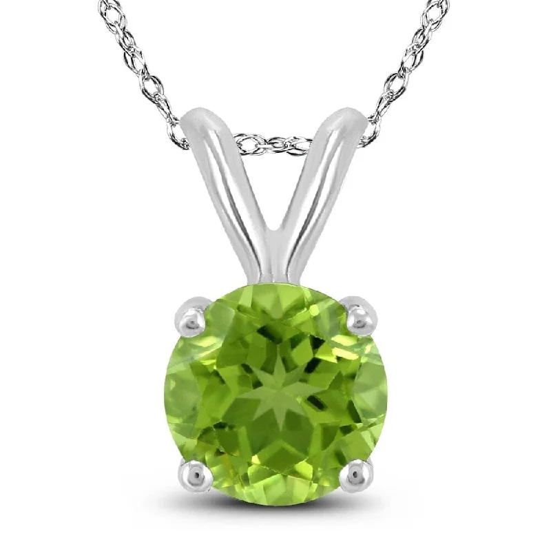 religious pendant necklace -14K White Gold 7MM Round Peridot Pendant