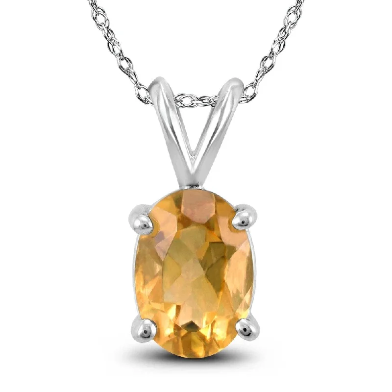 cute charm necklace -14K White Gold 7x5MM Oval Citrine Pendant