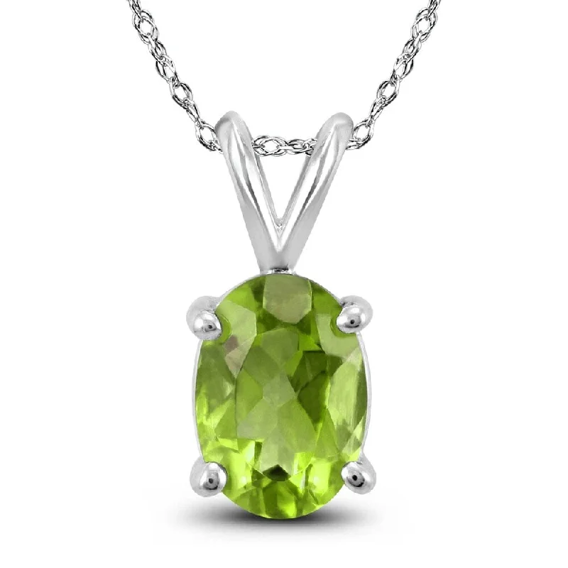 rhinestone choker necklace -14K White Gold 7x5MM Oval Peridot Pendant