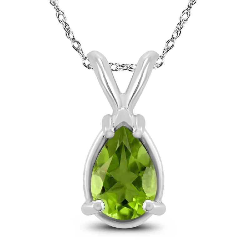 vintage silver necklace -14K White Gold 7x5MM Pear Peridot Pendant