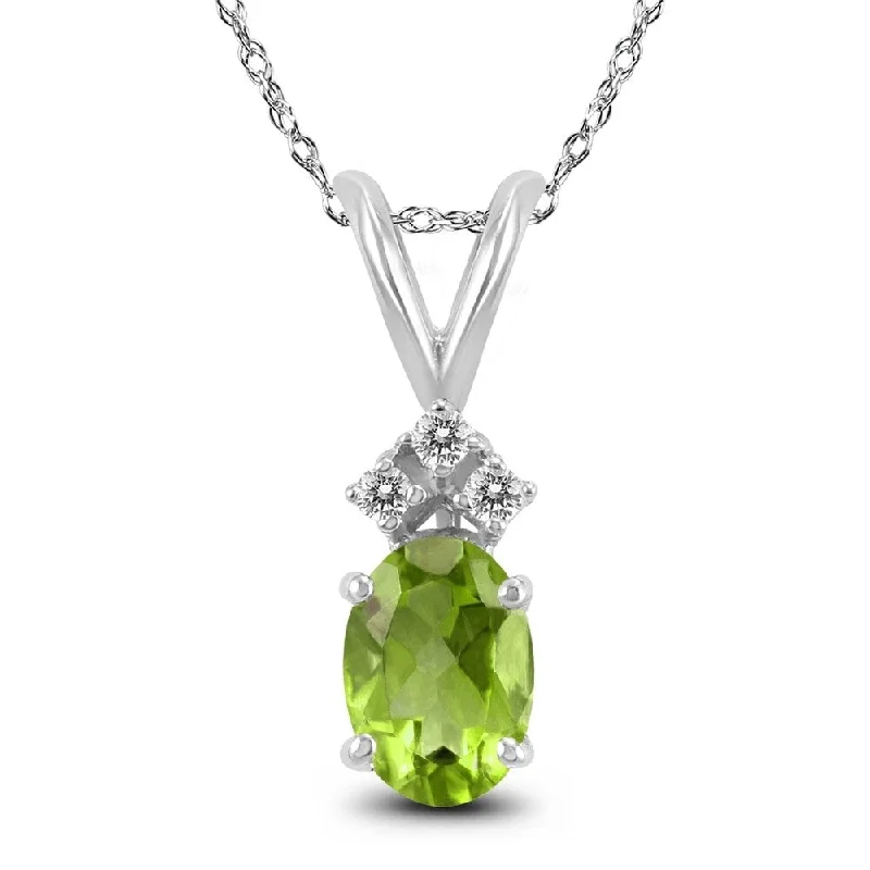 gold plated necklace -14K White Gold 8x6MM Oval Peridot and Diamond Pendant