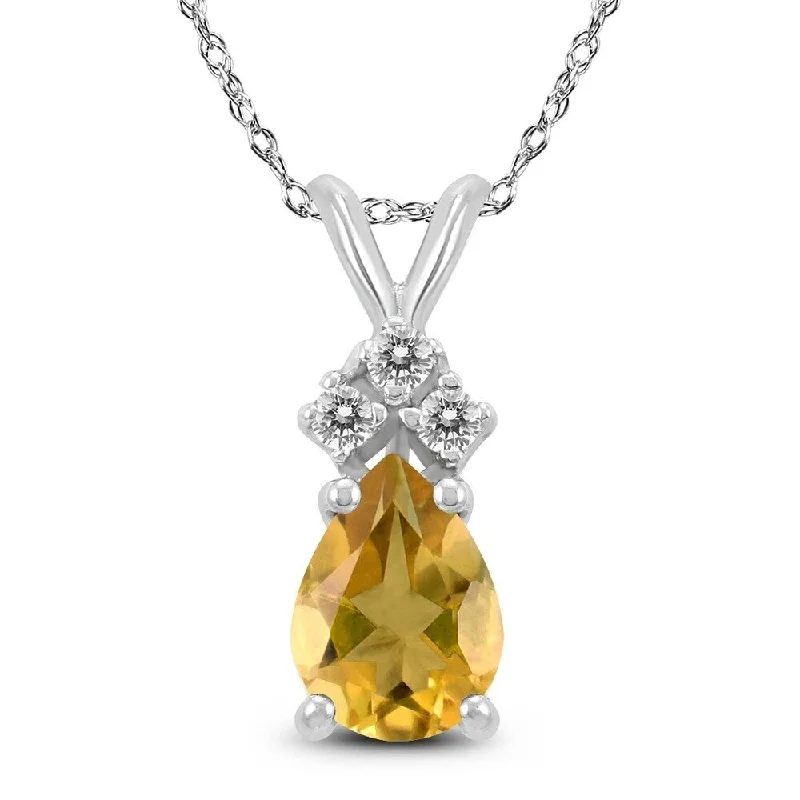 emerald pendant necklace -14K White Gold 8x6MM Pear Citrine and Diamond Pendant