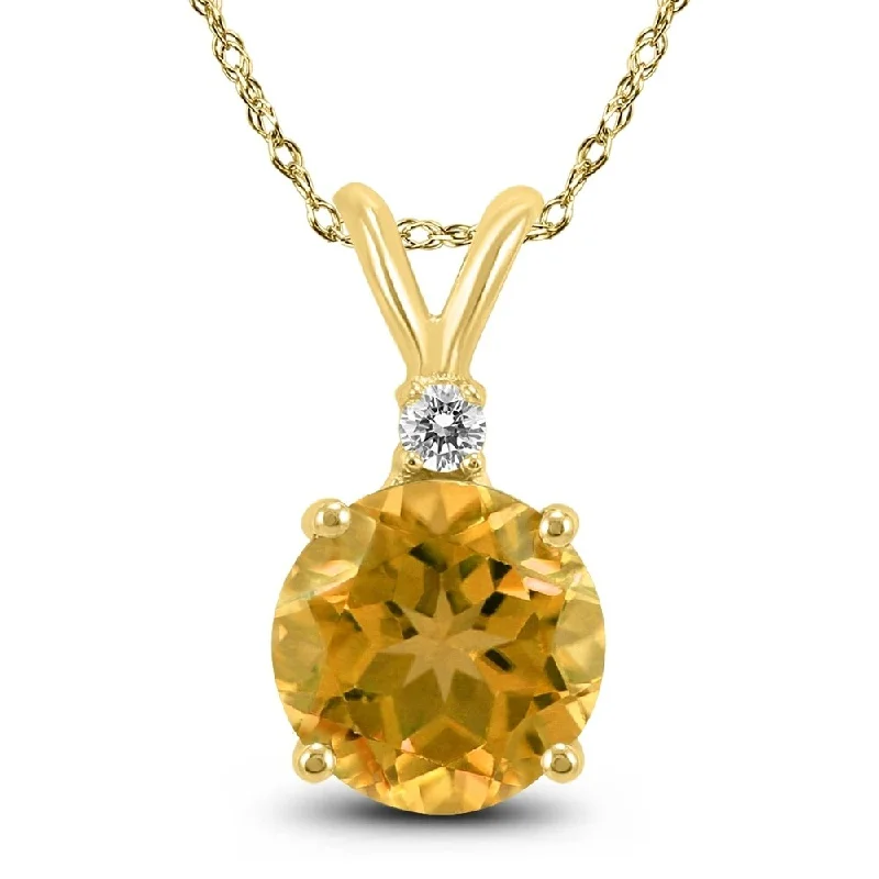 letter pendant necklace -14K Yellow Gold 5MM Round Citrine and Diamond Pendant