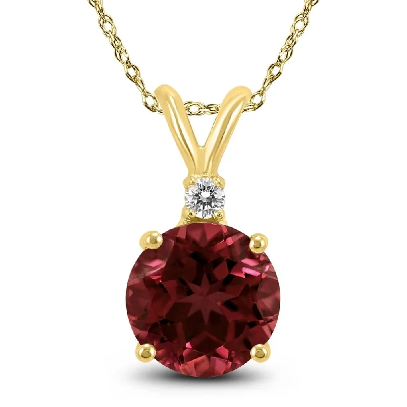 custom message necklace -14K Yellow Gold 5MM Round Garnet and Diamond Pendant