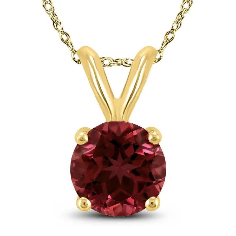 sterling silver birthstone necklace -14K Yellow Gold 5MM Round Garnet Pendant