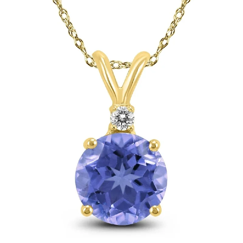 crystal choker necklace -14K Yellow Gold 5MM Round Tanzanite and Diamond Pendant